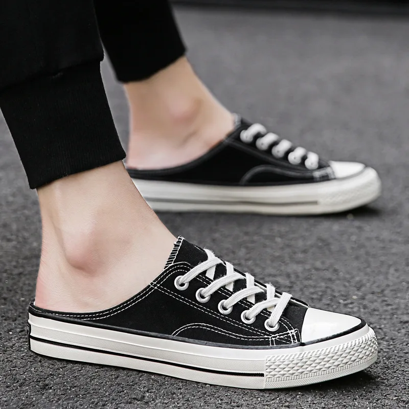 

Online Celebrity Semi-Slippers 2019 New Style Canvas Sandals Outdoor Anti-slip Sandals MEN'S Slippers Outer Wear Korean-style Tr