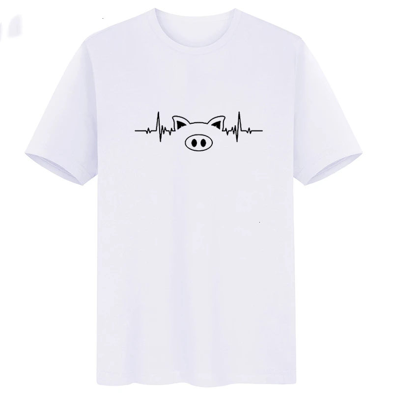 Cute Minimalistic Line Pig Tshirt Women Tumblr Aesthetic Korean Style Punk Plus Size Cotton Short Sleeve Tee Shirt Femme Top Tee