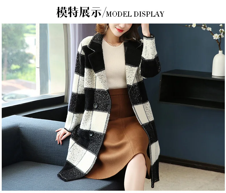 2XL Brand Coat Autumn Winter Women Coat New Classic Striped Lapel Coat Thicken Warm Loose Wild Casual Long Coat Female