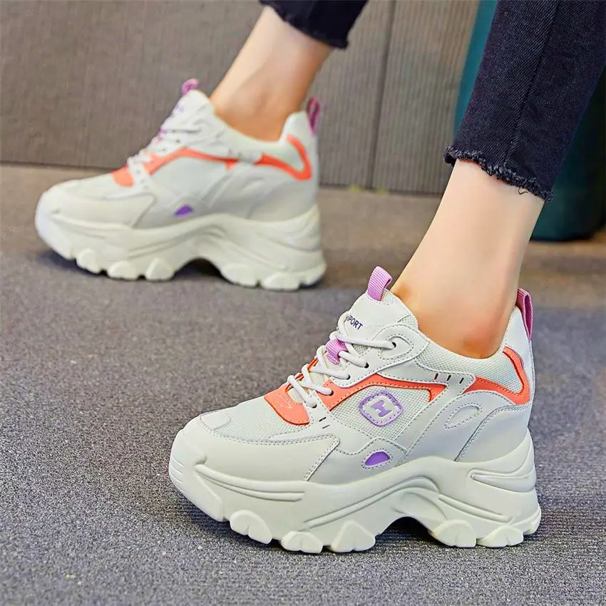 

Fashion Sneaker Women's Cow Leather Wedge Ankle Boots High Heel Platform Shoes Creepers Increasing Height 34 35 36 37 38 39