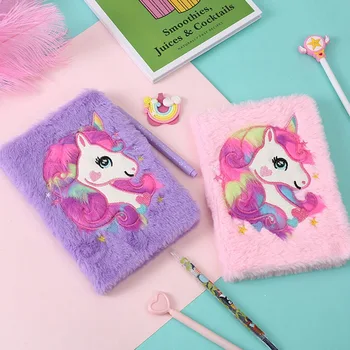 

1Pcs Cartoon Colorful Unicorn Plush Notebooks Portable Diary Planner Notepad Escolar Papelaria Stationery