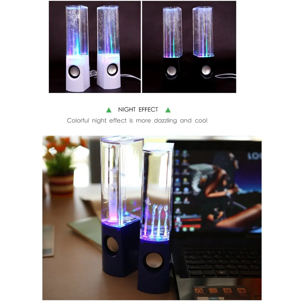 LED Light Dancing Water Speakers Music Fountain Light Speakers for PC Laptop Phone Portable Desk Stereo Water Dancing Speaker