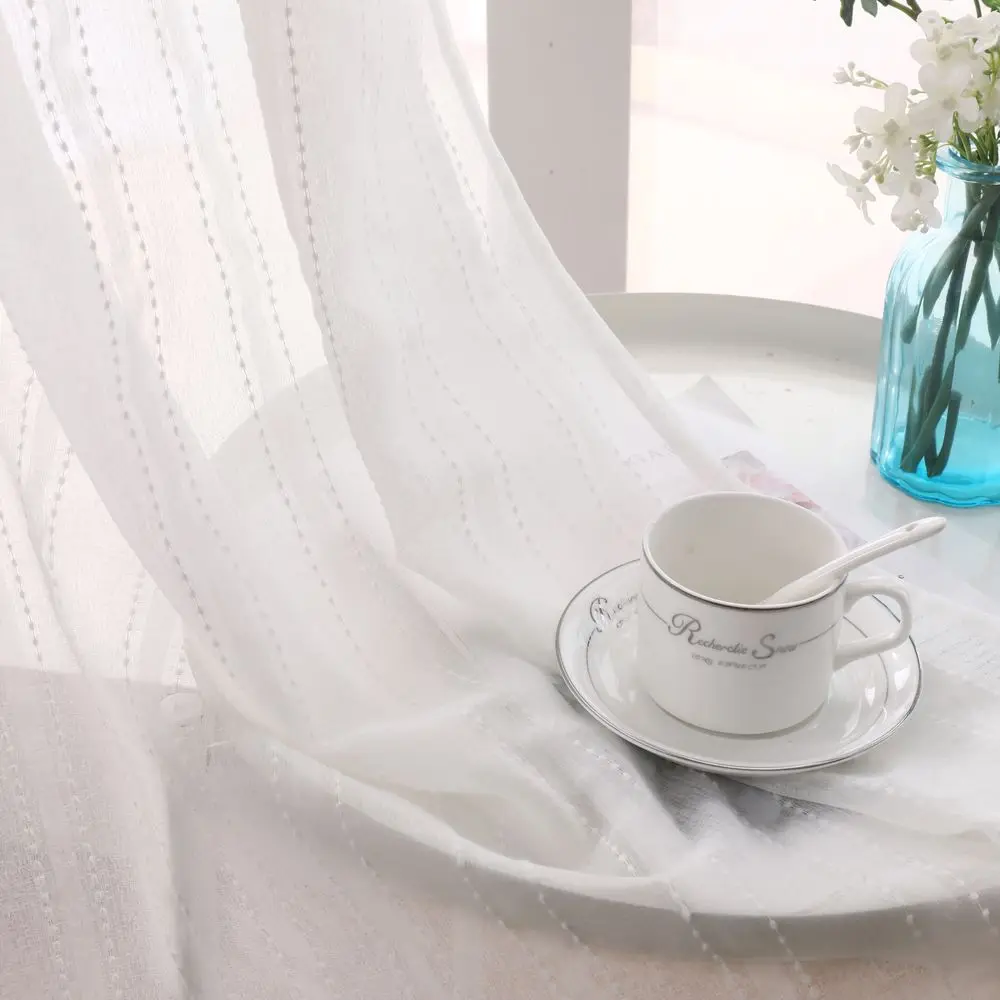 

Modern Deco Linen Striped Grey Sheer Tulle European Style Home Window Curtains Rod Pocket Grommet for Living Room Bedroom
