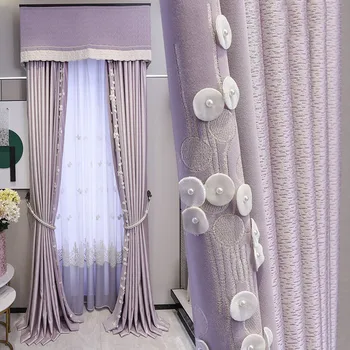 

Modern Luxury 3D Lace Stitching Curtain Purple Blackout Curtains For Living Room Bedroom French Romantic Home Decoration AG500#4