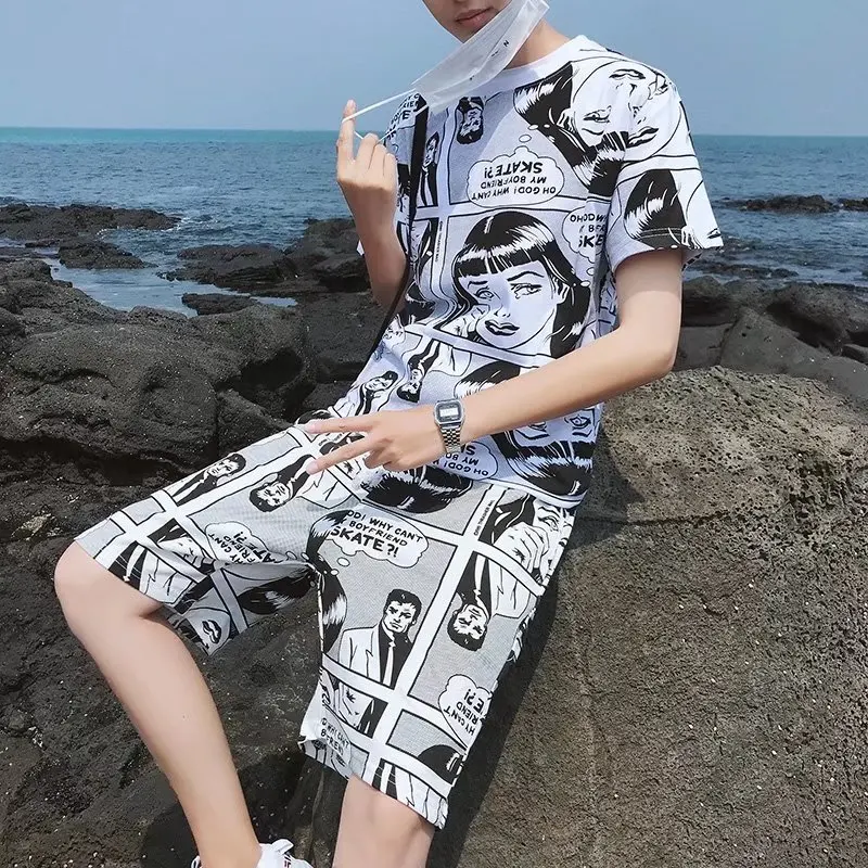 

Couple Clothes Summer Wear American Vintage And American Style Social Cartoon Short-sleeved round Collar T-shirt Men And Women H
