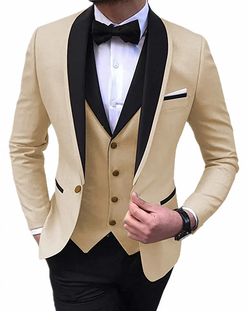 Индивидуальный заказ мужской большой и высокий Бизнес Офис Работа смокинг костюм 3 шт. шаль нагрудные Свадебные Костюмы Блейзер Костюмы Pour Hommes - Цвет: Шампанское