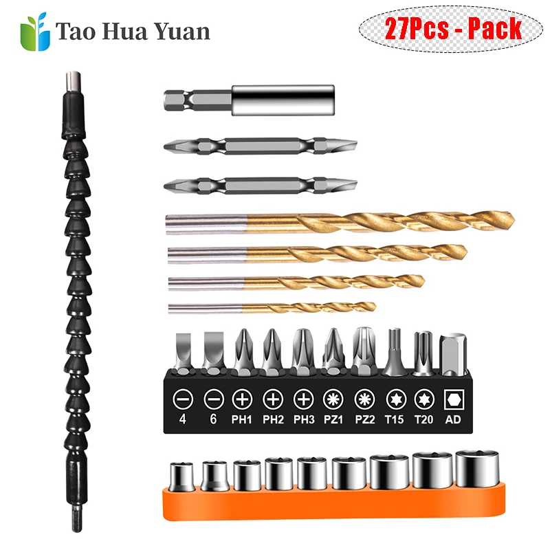 27pcs-Pack Multi-function Drill Bits Set Flexible Shaft Extention Screwdriver Bit Holder Connect Power Tools Accessories AA+