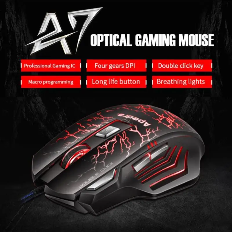 Apedra A7 игровая мышь, компьютерная проводная USB 7 кнопок 3200 dpi RGB светодиодный оптическая мышь для ноутбука, настольного ноутбука, игр