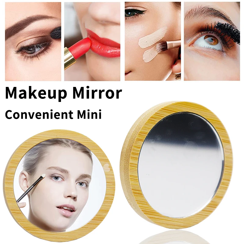 

Customized Logo Bamboo Wood Mirror Portable Pocket Makeup Hand Mirror Beauty Cosmetic Tools