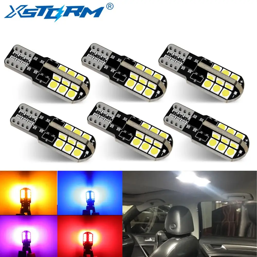 

6Pcs T10 Led Canbus W5W Led Bulbs WY5W 168 194 Error Free Car Interior Lights Dome License Plate Clearance Lamp 6000K White 12V