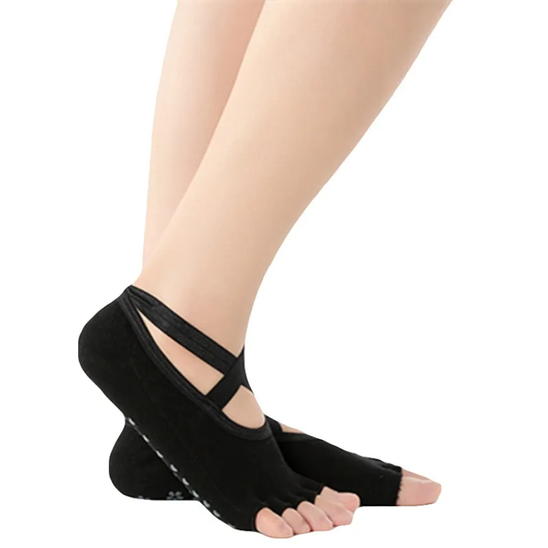 Черный Yoga Socks Cotton Professional Non-Slip Sports Socks Toeless Anti-friction Instep Cross Ballet Backless Sock - Цвет: Черный