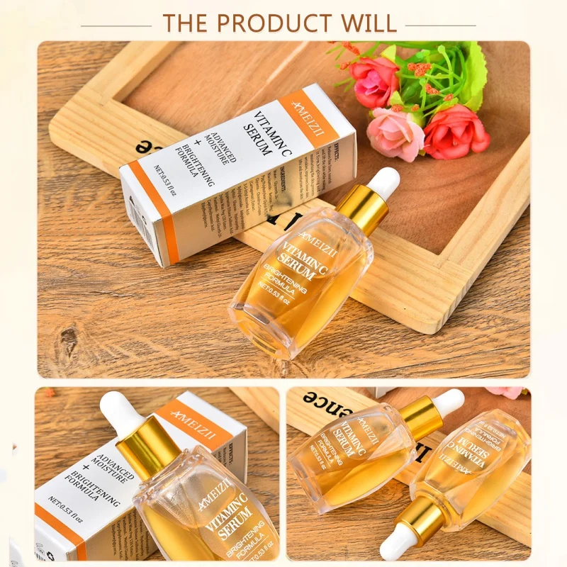 Vitamin C Face Serum Hyaluronic Acid Whitening Speckle Fade Dark Spots Anti-Aging Brighten Firming Skin Care Essence