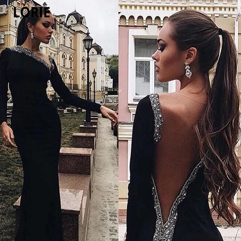 

Lorie Черное вечернее платье-Русалка 2021 с длинным рукавом сверкающие кристаллы из Бисера Официальное вечернее платье бальное платье для выпускного вечера