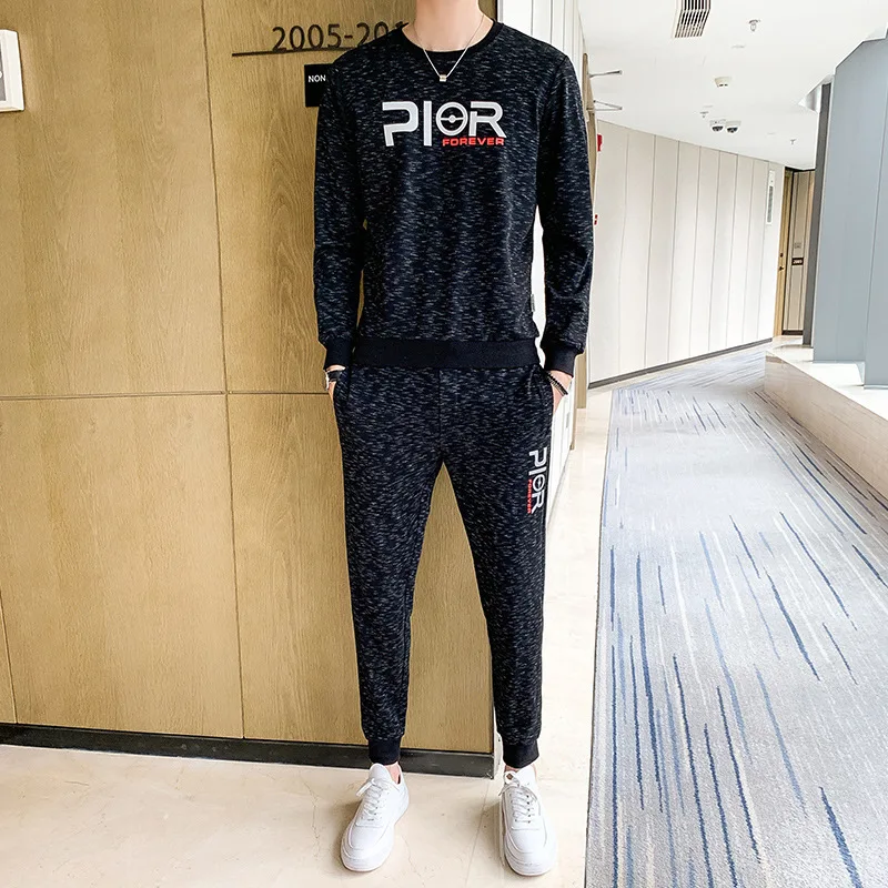 

Autumn New Style Korean-style Trend Loose And Plus-sized MEN'S Wear Long Sleeve Crew Neck Hoodie Suit Men's Sports Casual Two-Pi