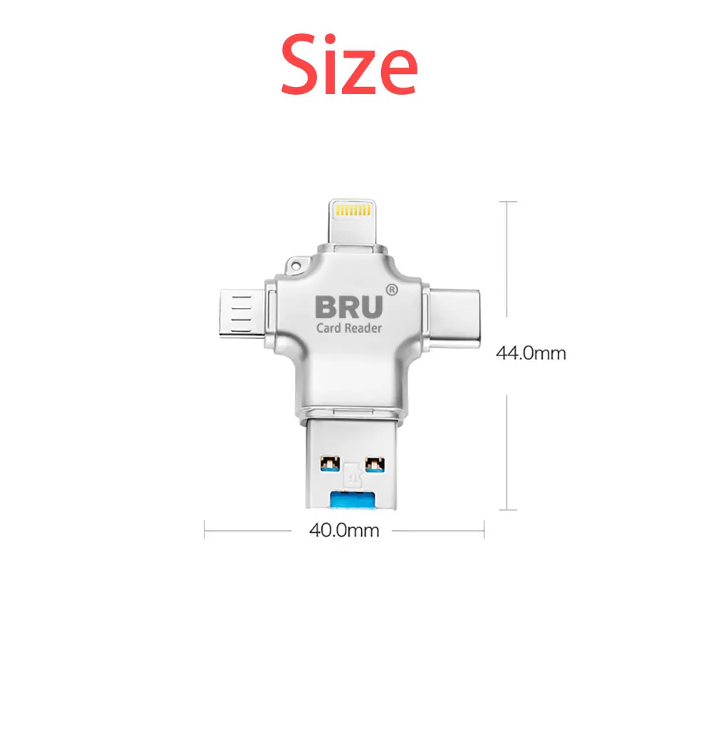 Bru 4в1 Usb Otg флешка Usb флешки 3,0 для Iphone Ipad Android type-c lightning смартфон планшетный ПК 16 ГБ 32 ГБ 64 ГБ 128 ГБ 256 ГБ