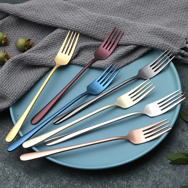 304 Stainless Steel Dinner Fork Korean Dinnerware Cake Fruit Salad Long Handle Steak Forks Kitchen Party Tools 1pcs | Дом и сад