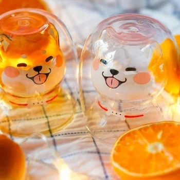 

Creative Glass Cup Heat-resistant Double-layer Student Milk Mug Cute Animal Shaped Drinking Cups Drinkware Kitchen Bar Supplies