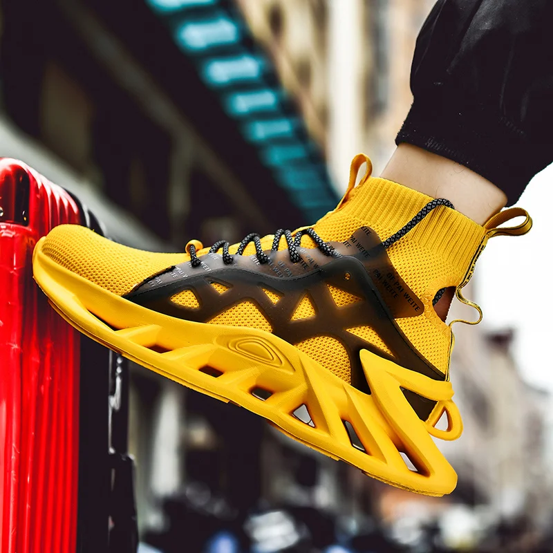 

Hot Autumn and Winter Plus Size Men's Running Shoes Mesh Thick-soled Running Shoes Men's High-top Sports Men's Shoes with Laces