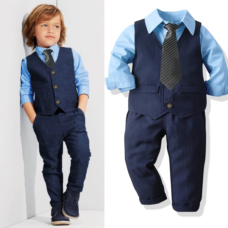 Детский костюм на год для малыша Детский костюм на год, одежда для малышей, осенний костюм из 4 предметов для мальчиков, жилет, одежда в полоску с галстуком для маленьких мальчиков