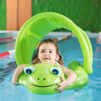 

New Cartoon Baby Swimming Ring Inflatable Baby Pool Float Ring with Sun Protection Canopy Swim Bath Toys Accessories for Toddler