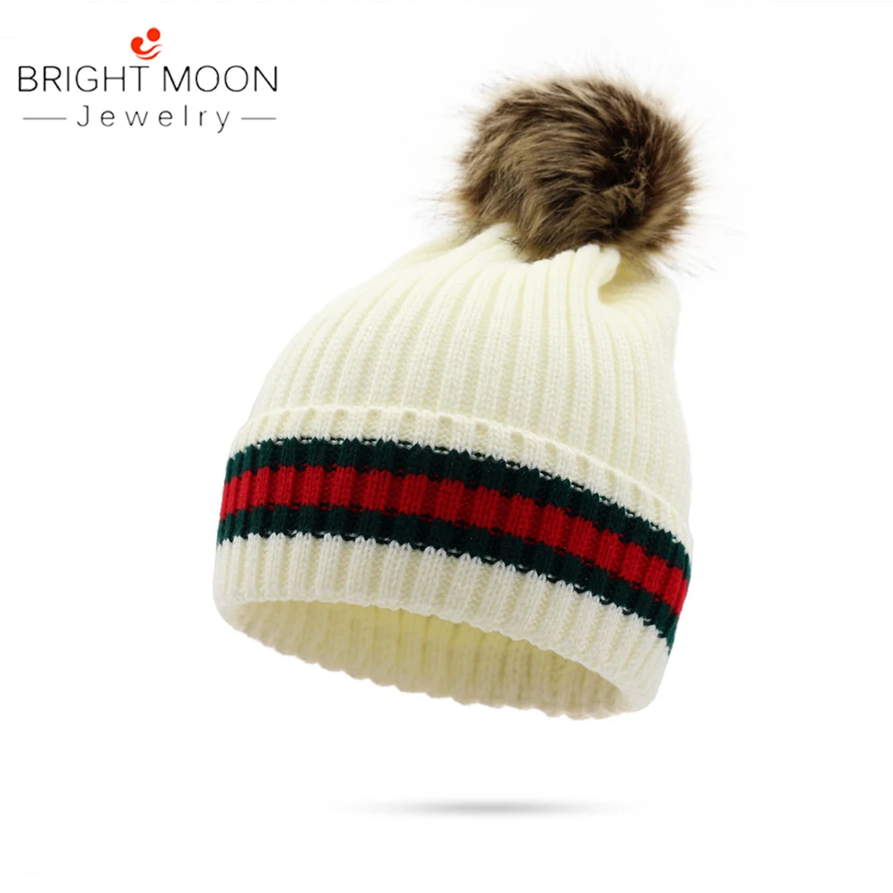 Milky white Hat Яркая луна, зимняя вязаная шапка, теплая детская шапка, пуловер со съемным помпоном, шапка для девочек и мальчиков - Цвет: Milky white Hat