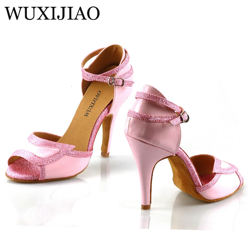 WUXIJIAO Latin dance shoes Tango ladies pink PU ladies Latin dance shoes gloss
