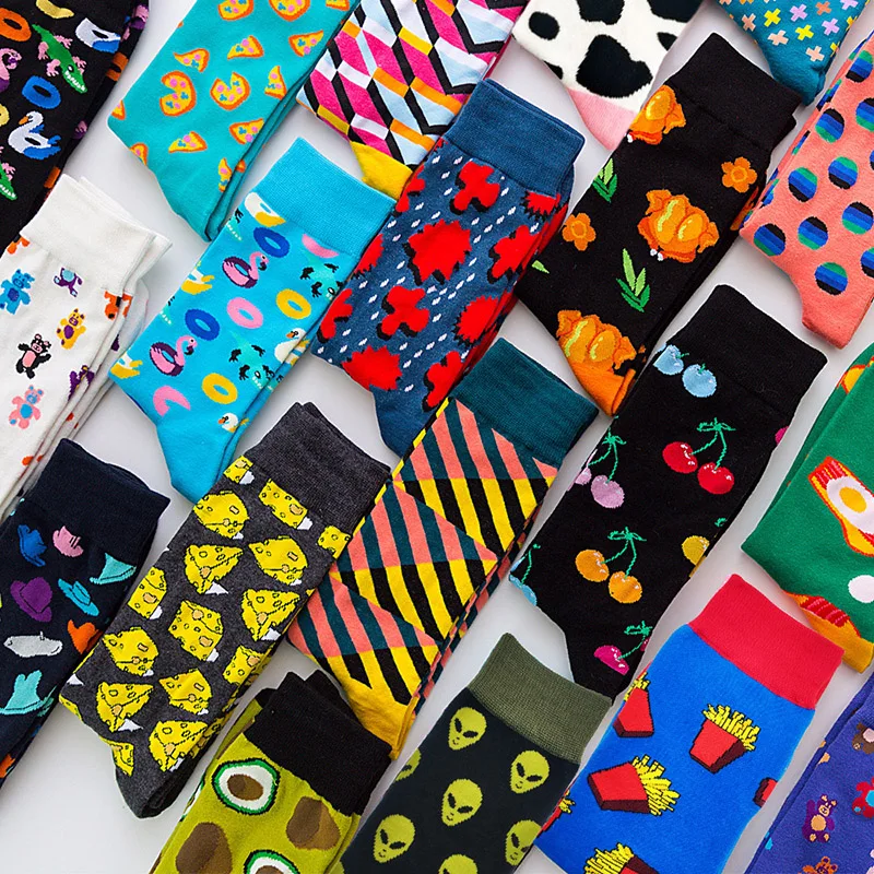 Качество Для мужчин s счастливые носки 44 Цвета в полоску с узором клетку вишней