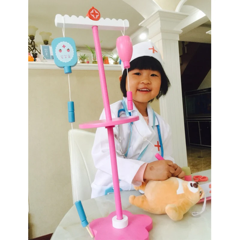 Children's wooden toys real life role playing doctor nurse games toys drip rack doctor accessories girls injection games