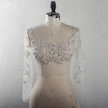RSJ154 wysokiej jakości prawdziwa praca długie rękawy srebrne brzegi Iovry koronkowe aplikacje kwadratowy dekolt Bridal Cape na suknię ślubną