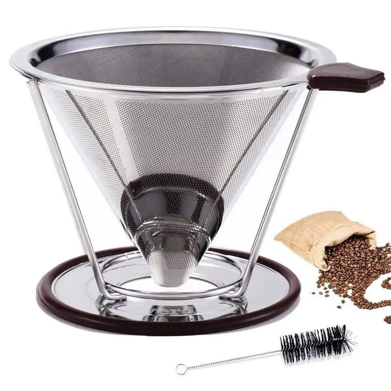 

Coffee Filter,Stainless Steel Coffee Filter, Portable & Paperless Permanent Coffee Dripper Cone, Double Layer Fine Mesh MINI Fil