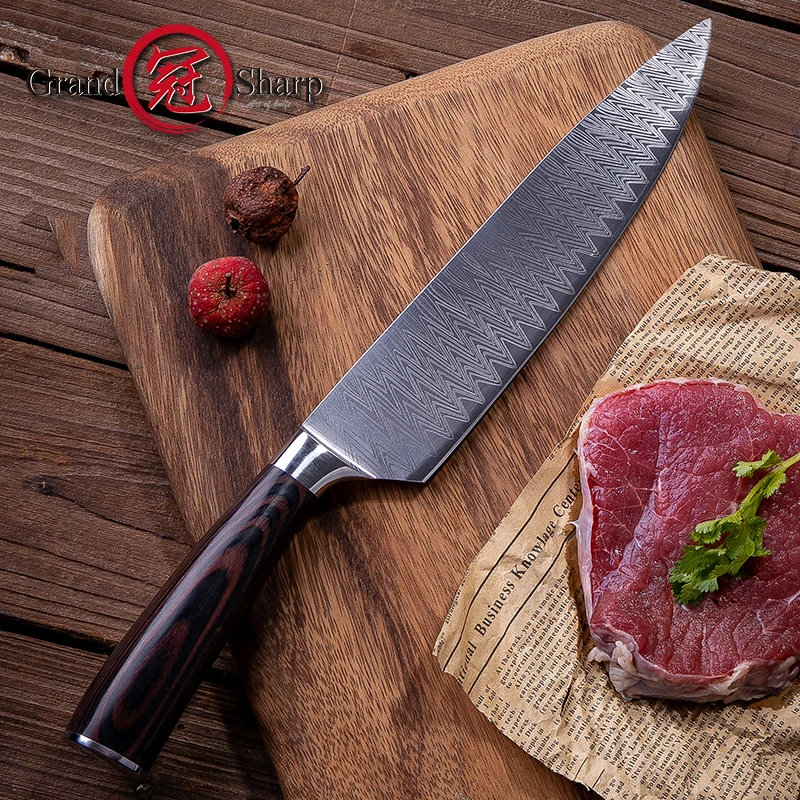 GRANDSHARP 8 дюймов кухонный нож из нержавеющей стали шеф-повара ножи для мяса, овощей, рыбы кухонные принадлежности ручка Pakka