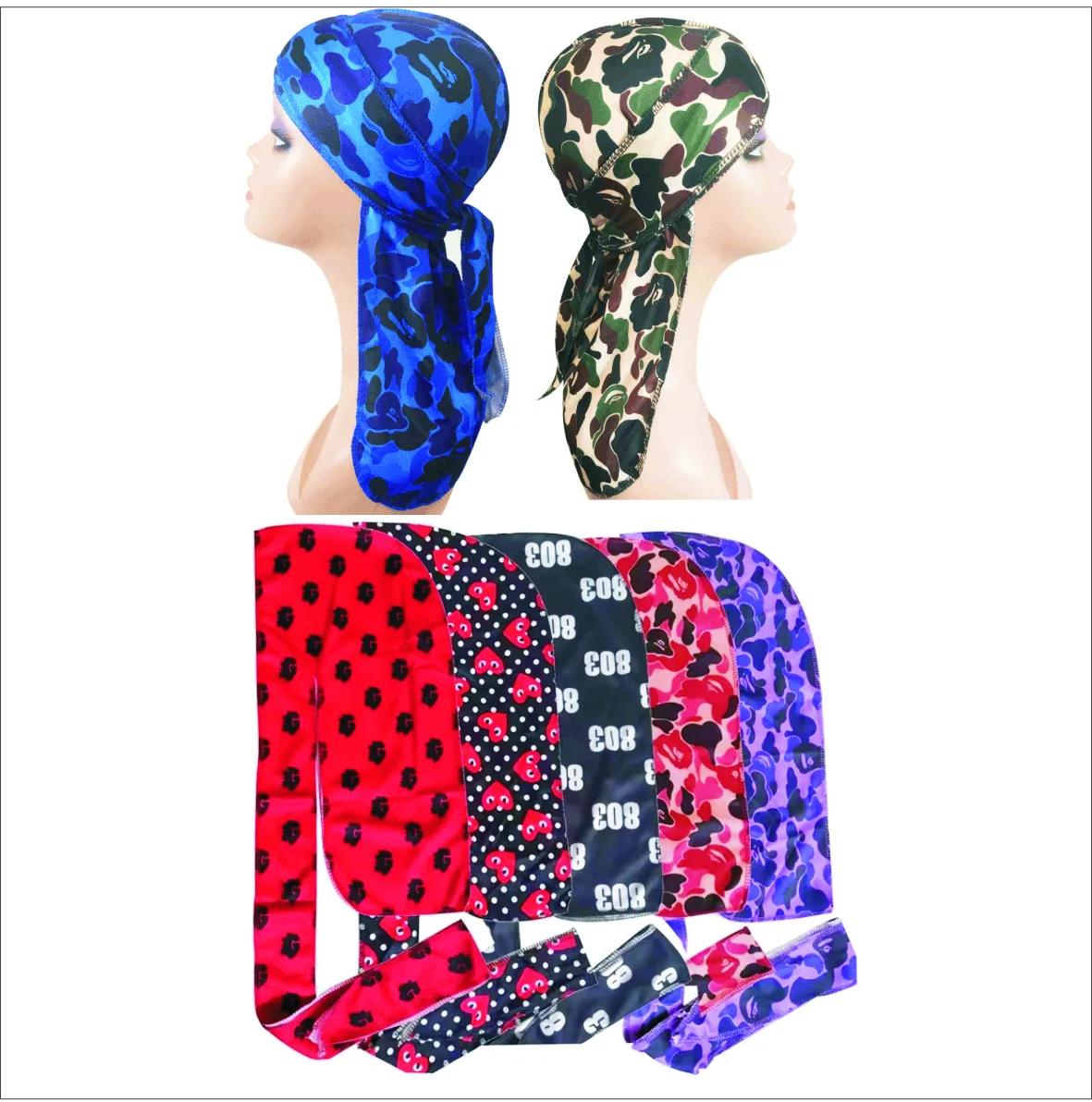 2021 Fashion Red Black Blue Designer Durags Du Rag Men Vendor Many