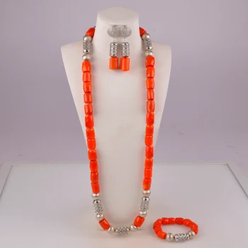 

Orange Coral Beads Nigeria Shipping Nigerian Coral Beads for Men and Women Bridegroom Bridal Wedding Jewelry Sets