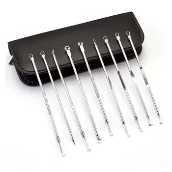 

9Pcs Acne Pimple Remover Tool Needles Blackhead Comedone Pore Clean Tool Spoon for Face Skin Care Stainless Steel Acne Extractor