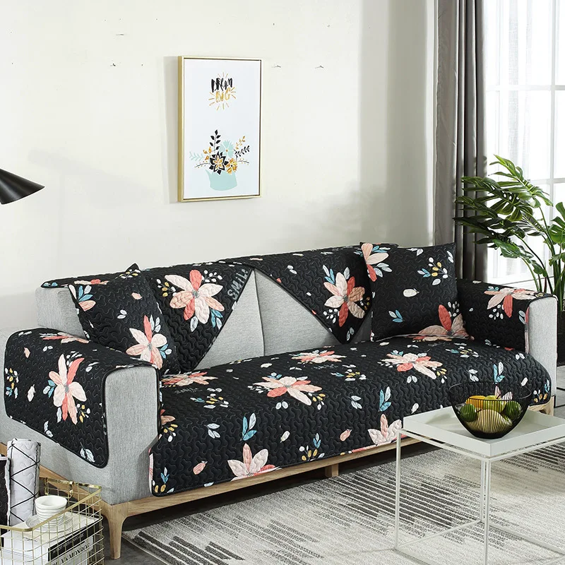 Sofa Cushion Cover Twill Cotton Upholstery Sofas Covers Universal  Modern Black Printing Sofa Towel