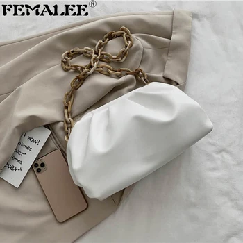 

Thick Chain Cloud Handbag PU Soft Leather Fold Shoulder Bags Designer Dumpling Bag 2020 Fashion Women Crossbody Messenger Bag