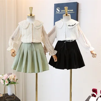 

5400 Pearls Embroidery Princess 2020 New Spring Easter Day Baby Girl Clothing Set T-shirt Top Jacket + Skirts Wholesale Clothes