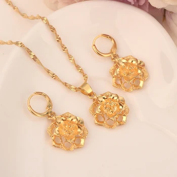 

Gold dubai india flower African jewelry Set Necklace pendant Earrings Ethiopia wedding bridl jewelry sets for women girl gifts