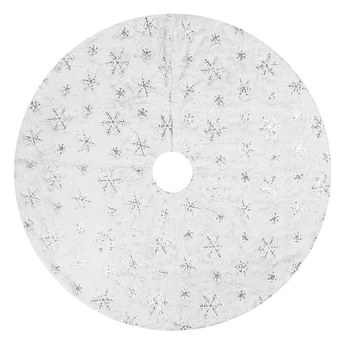 

White Plush Christmas Tree Skirt with Silver Sequins Snowflake Xmas Party Decor