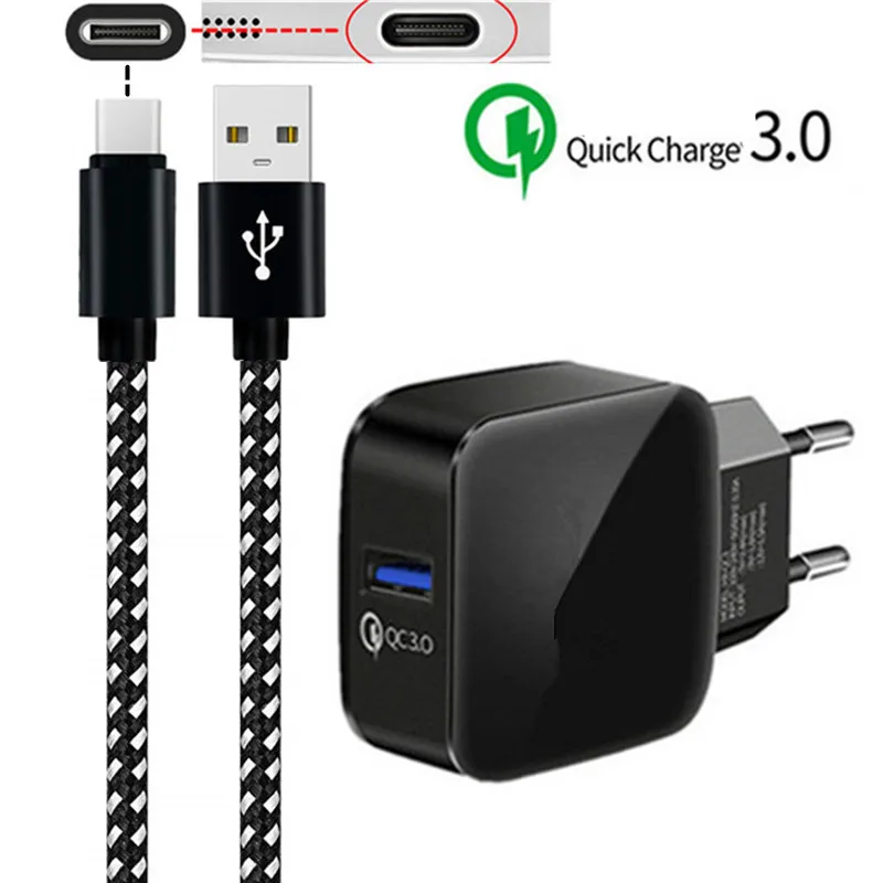 Для Huawei Honor 8 9 10 view 20 3A QC 3 0 адаптер Quick Charge EU зарядное устройство USB Type C кабель для