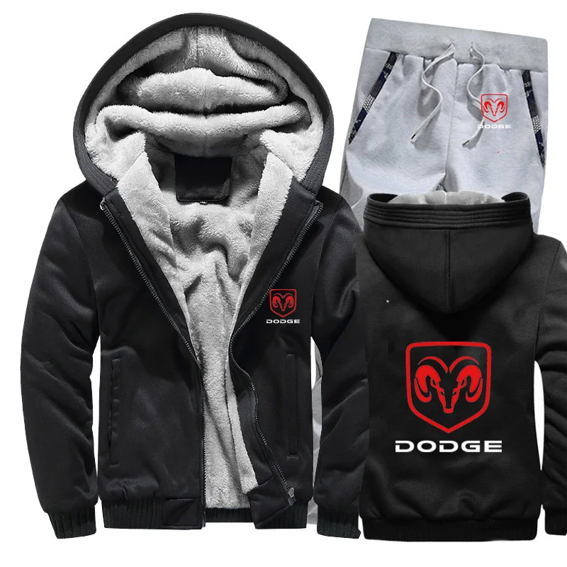 Зимняя мужская толстовка с капюшоном Dodge Car Logo, мужские толстовки с капюшоном, костюм толстый теплый флис, хлопковый спортивный костюм на молнии, мужская куртка+ штаны, комплекты из 2 предметов