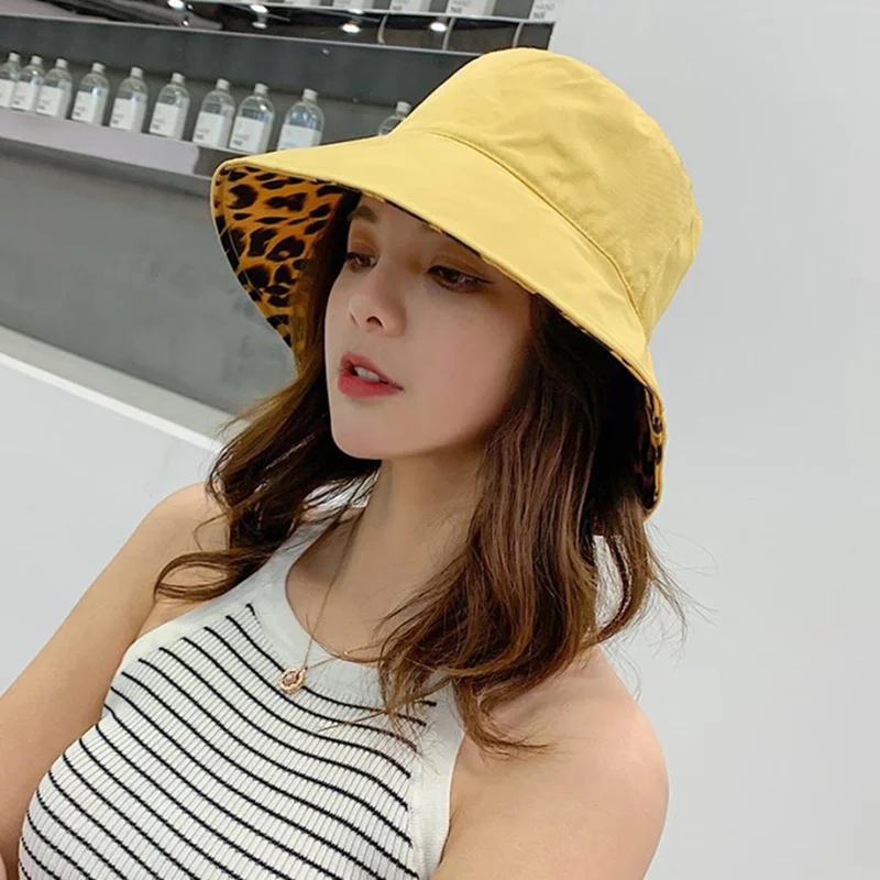 Women Leopard Print Bucket Comfortable Breathe Foldable Men Beach Flat Top Sun Fishing Hat High Quality Flat Panama Hat Street cheap bucket hats