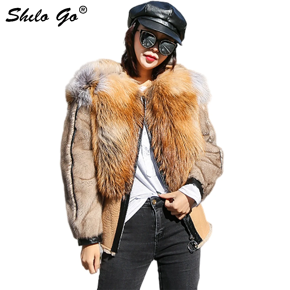 

Double Faced Fur Jacket Highstreet Full Fox Fur Collar Detail Real Mink Fur Sleeve Coat Women Winter Casual Thick Warm Outwear