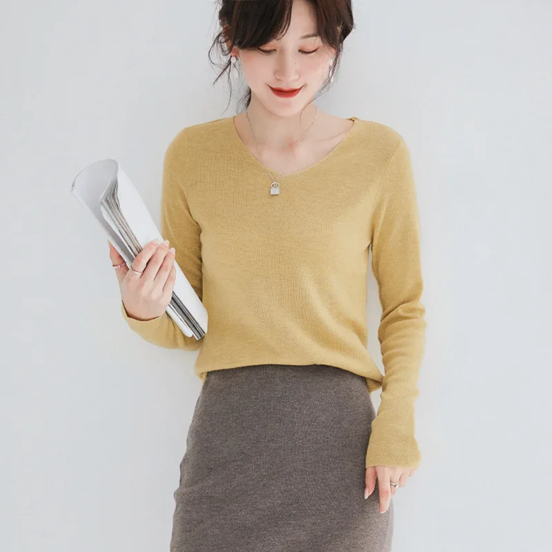

Knitted Sweater Women's V-Neck Long Sleeve 2020 New Spring Autumn Korean Casual Pullover Bottoming Sweater Female