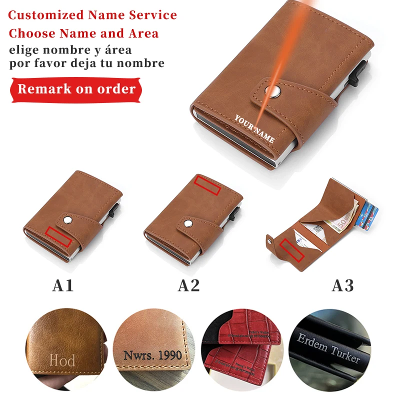 

Men's Leather Wallet Custom Name Engraving Wallet Retro Ultra-thin Mini Card Holder Buckle Wallet Men Card Holder Wallets