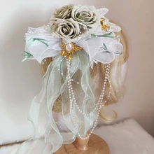 

Lolita Ruffled Lace Bowknot Tassel Flower Pearl Pendant Bowler Hat Lightweight Breathable Soft Hairpin Party Cosplay Decor