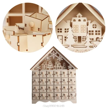 

Christmas Snowman Snowflake Wooden Advent Calendar Countdown Decoration 24 Drawers with LED Light S24 20 Dropship