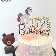 Unicornio dorado, Topper de la torta, boda de acrílico decoración Feliz cumpleaños fiesta DIY suministros bebé niños decoración de la fiesta(China)