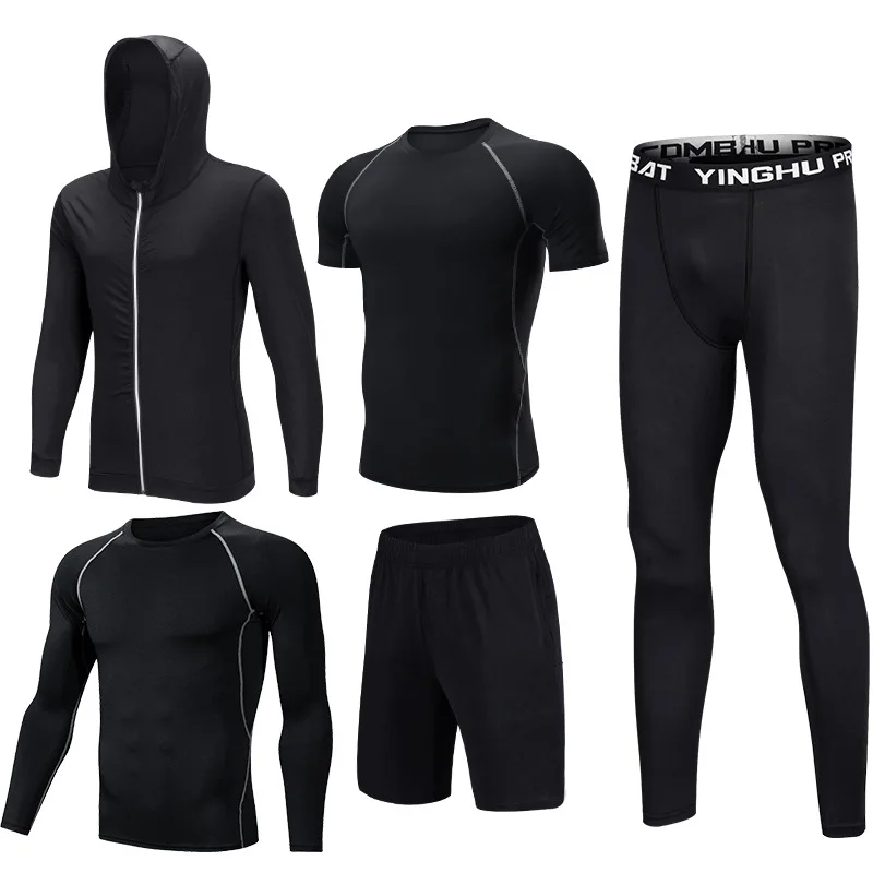 Elite suit Quick Dry Men's Running Sets 5pcs/sets Compression Sport Suits Sports Joggers Training Gym Fitness Tracksuits Running Set - Цвет: Elite suit