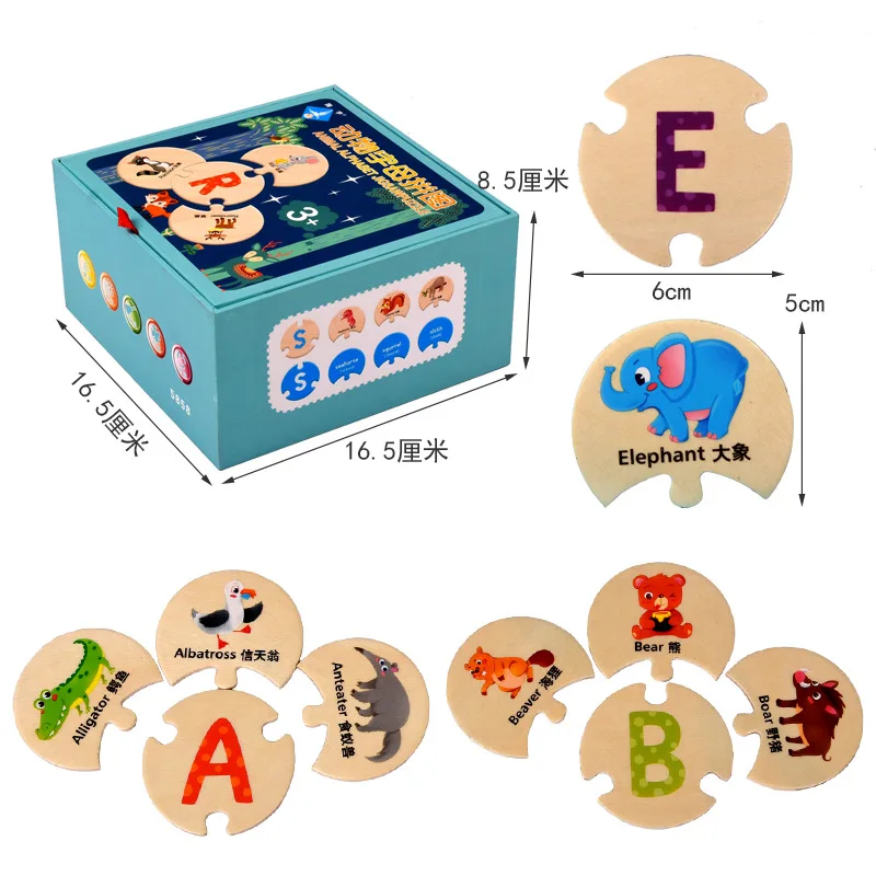 

Animal Lettered Zigsaw Puzzle Set Wooden Lenovo Memory Matching Card 2-3-4-5-6-Year-Old